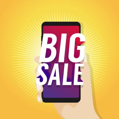 Büyük satış mobil elinde. vektör