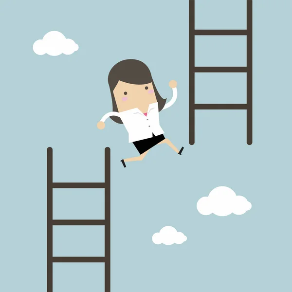 Mulher Negócios Salta Escada Baixa Para Escada Alta Vetor —  Vetores de Stock