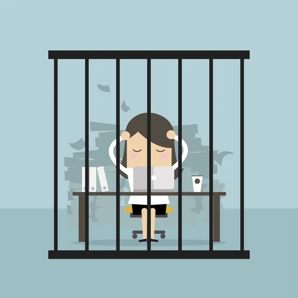 Geschäftsfrau Die Gefängnis Arbeitet Vektor — Stockvektor