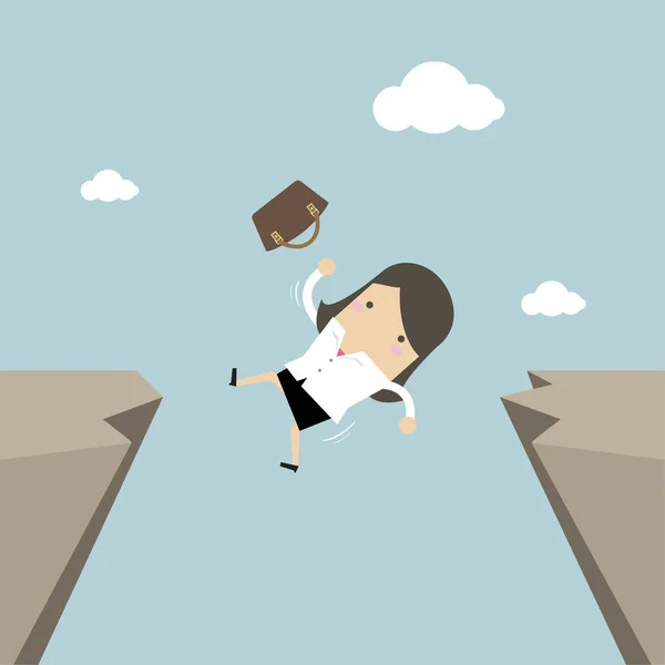 Businesswoman Falling Gap Cliff Vector — Stock Vector