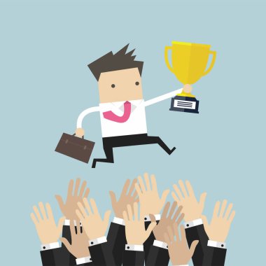 Kazanan bir kupa için mücadele iş adamı. vektör