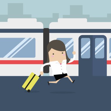 Çalışan ve treni kaçırdın bir işkadını. vektör