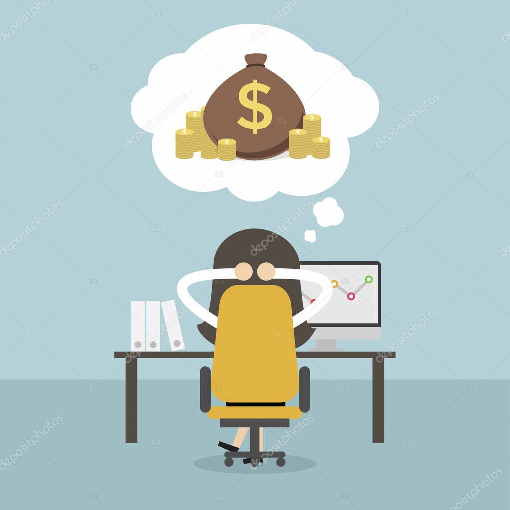 Businesswoman dreaming about money. Vector