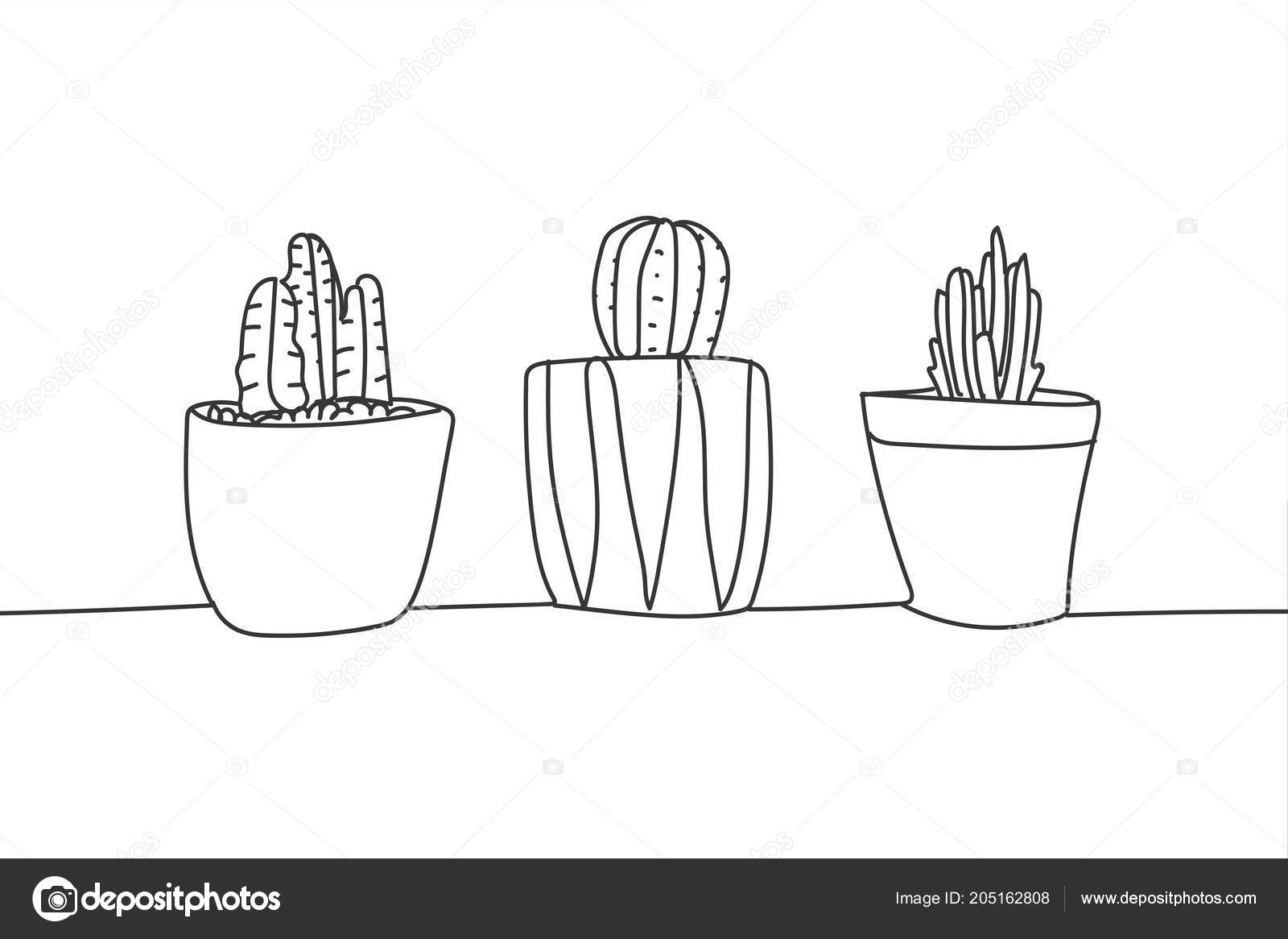 Simple Hand Drawn Cactus Succulents Pots Doodle Cute House