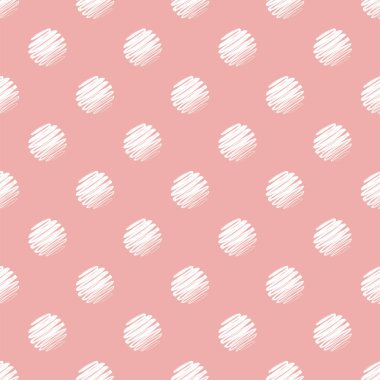 Pembe ve beyaz puantiyeli seamless modeli el çekilmiş.