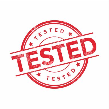 Beyaz arka plan üzerinde izole kırmızı test lastik damgası.