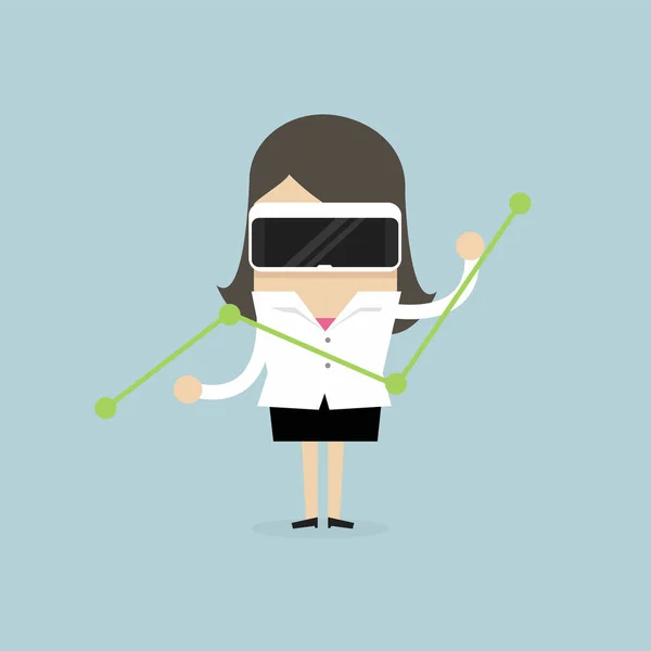 Zakenvrouw Bekijk Grafiek Met Virtual Reality Headset Vector — Stockvector