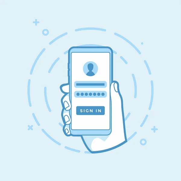 Connectez Vous Page Sur Écran Smartphone Smartphone Main Objet Vectoriel — Image vectorielle