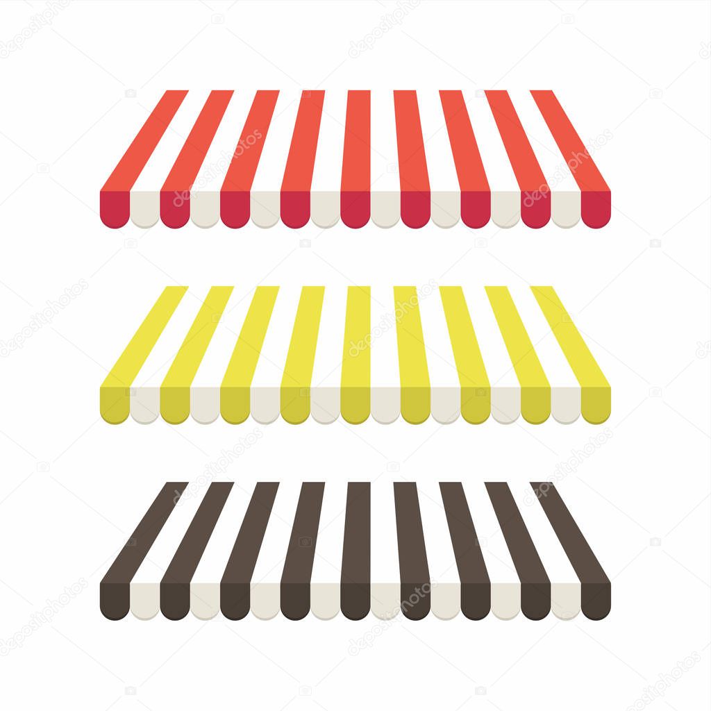 Set of colorful striped awnings for shop and marketplace. vector