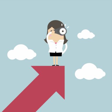 İşkadını büyüme ok üzerine teleskopu bakar. vektör