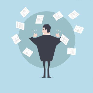 İşadamı kağıt atar ve yaşasın. Çalışmalarında başarı kavramı. vektör