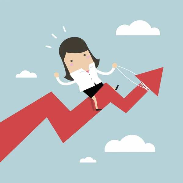 Businesswoman Riding Success Arrow Graph — Stock Vector