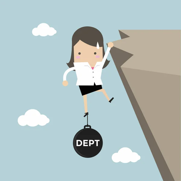 Businesswoman Try Hard Hold Cliff Debt Burden Vector — Stock Vector