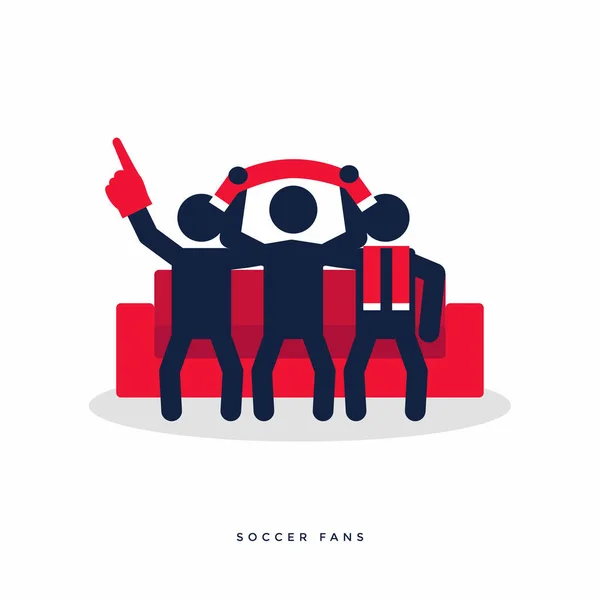 Los Aficionados Fútbol Fútbol Con Bufandas Animan Equipo Sofá Vector — Vector de stock