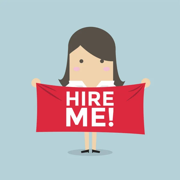 Femme Affaires Tenant Une Bannière Pour Embauche — Image vectorielle