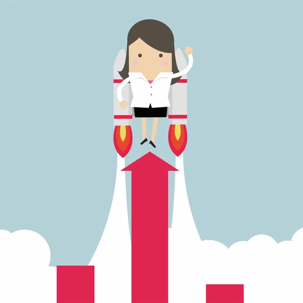 Businesswoman Con Jetpack Gráfico Fling — Vector de stock