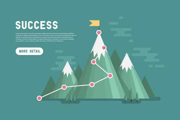 Objetivo Comercial Concepto Éxito Infografía Bandera Cima Montaña Vector — Archivo Imágenes Vectoriales