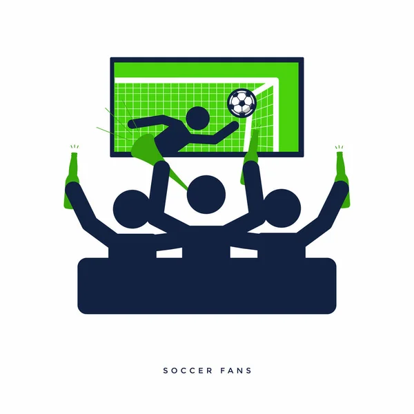 Fans Football Football Avec Bouteille Bière Regarder Football Direct Télévision — Image vectorielle