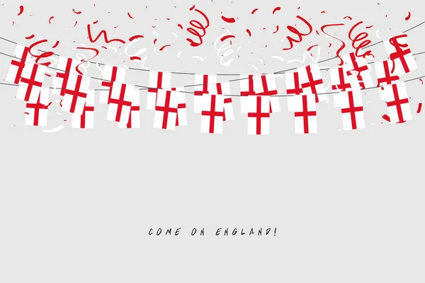 Bandera Guirnalda Inglaterra Con Confeti Sobre Fondo Gris Banner Plantilla — Archivo Imágenes Vectoriales