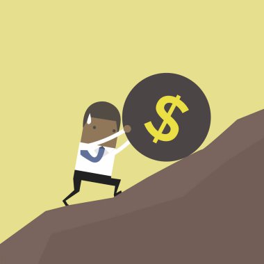 Afrika işadamı bir büyük yük top dolar işareti olan tepeye itmek.
