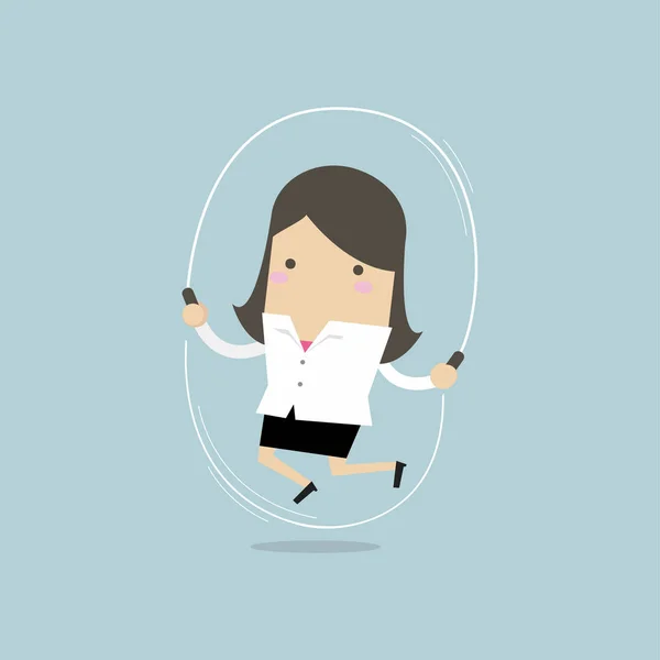 Mujer Negocios Está Saltando Cuerda — Vector de stock