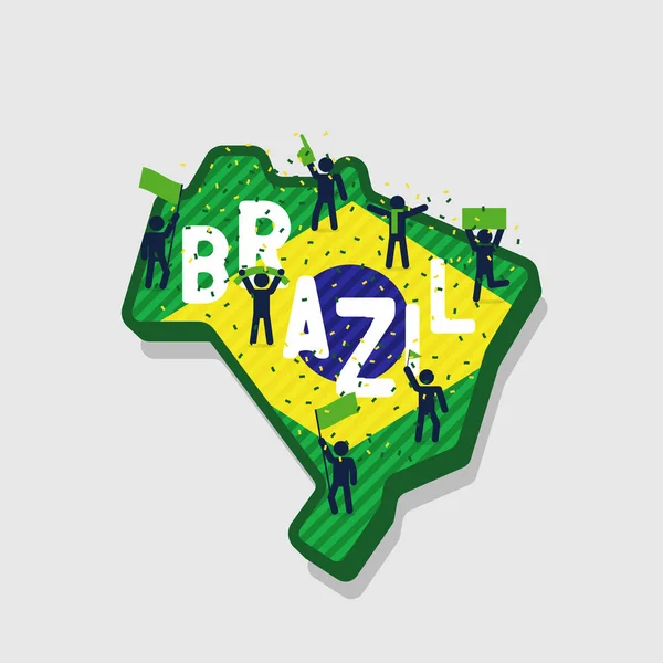 マップを応援してブラジル地図およびサッカーまたはフットボールのファン — ストックベクタ