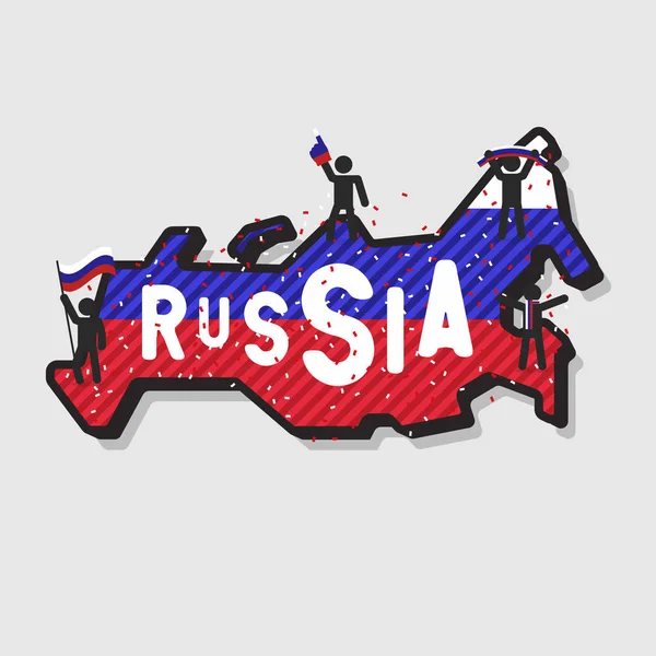 Rusland Kaart Voetbal Voetbal Fans Juichen Kaart — Stockvector