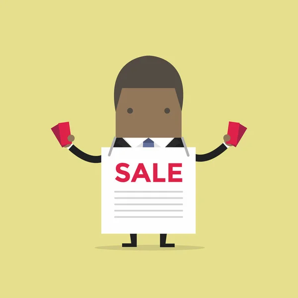 Αφρικανική Επιχειρηματίας Την Πώληση Διαφημίσεων Και Φυλλάδια — Διανυσματικό Αρχείο