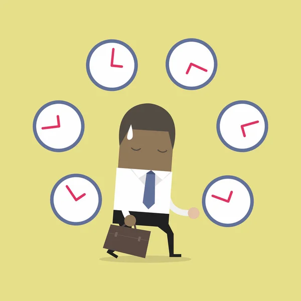 African Businessman Many Clocks — Stock Vector