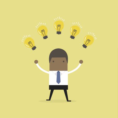 Birçok yeni fikirler ile Afrika iş adamı. İş kavramı.