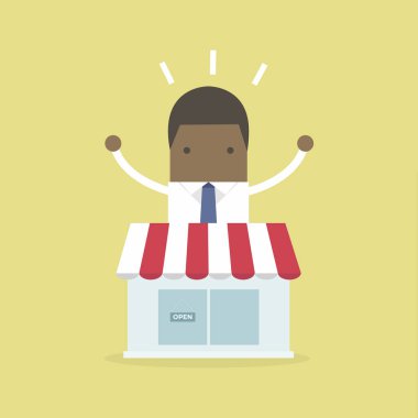 Afrika işadamı dükkanı duran.