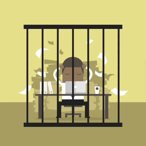 Homme Affaires Africain Travaillant Dans Prison — Image vectorielle