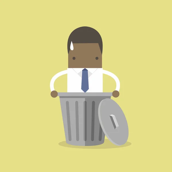 ゴミ箱にドロップされたアフリカの実業家 — ストックベクタ