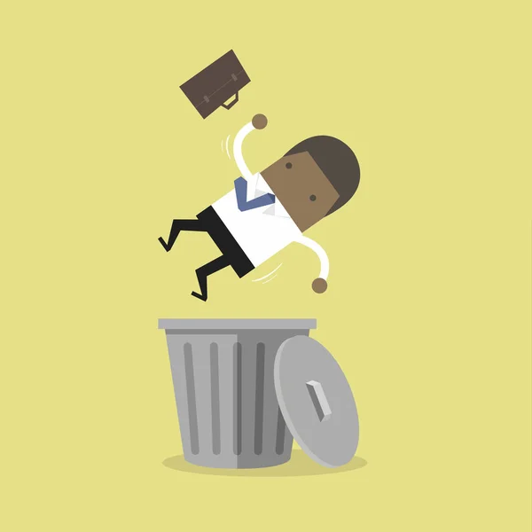 アフリカの実業家は落ちたゴミ箱解雇の概念 — ストックベクタ