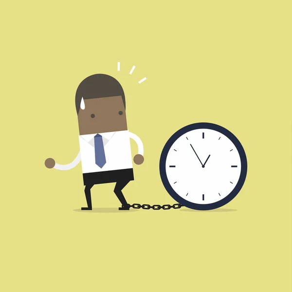 African Businessman Gets Chained Big Clock Time Concept — Stock Vector