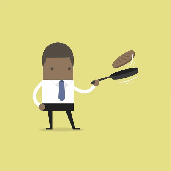 Африканський Бізнесмен Робить Свіжі Млинці Сніданок — стоковий вектор