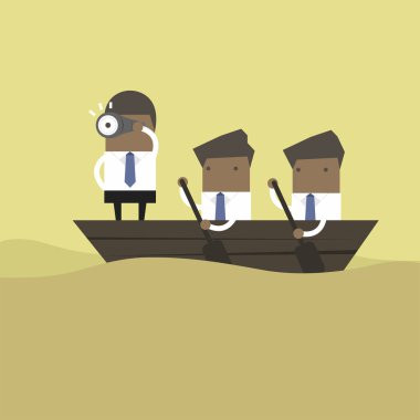 Kürek tekne iki rowers bir kaptan Yöneticisi patron lideri Afrika işadamı.