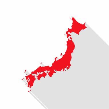 Beyaz arka plan üzerinde uzun gölge ile Japonya Haritası.