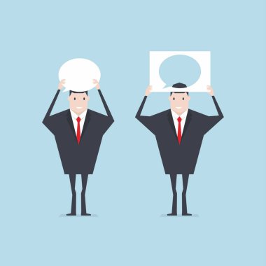 Konuşma balonu sembolü bulmaca iş adamı bekle. vektör