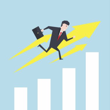 İşadamı büyüme grafiği yukarı çalışır. Kariyer büyüme veya başarı yolunu kavramı.