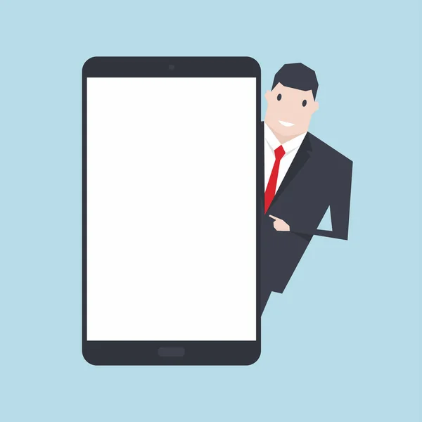 Businessman Standing Blank Screen Tablet Flat Design — Stock Vector