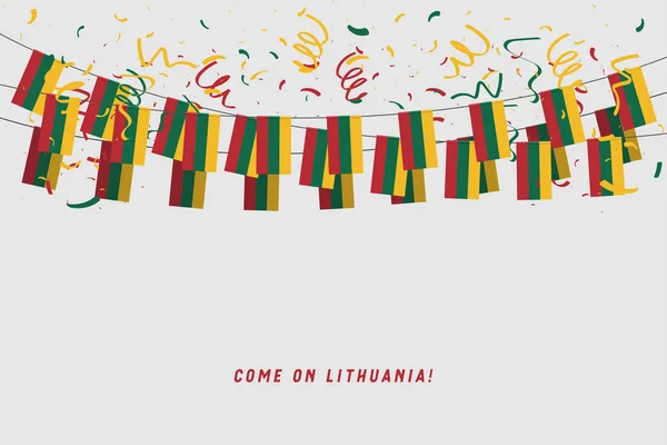 立陶宛花环旗在灰色背景上 挂彩旗为立陶宛庆祝模板横幅 — 图库矢量图片