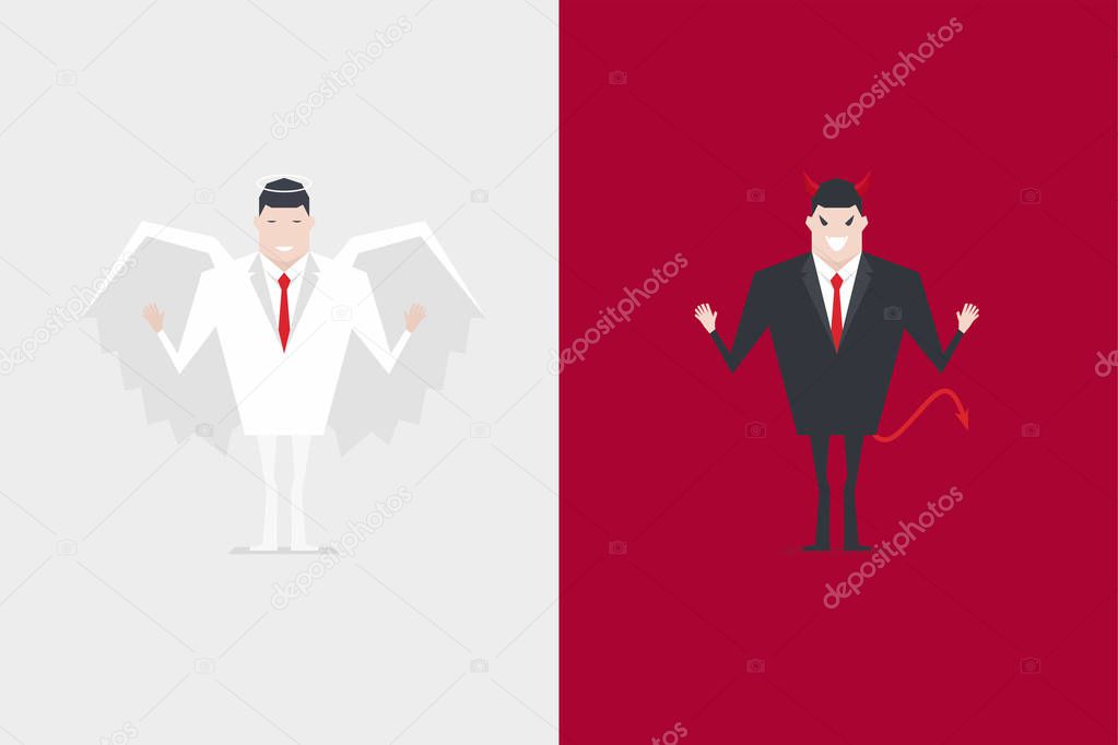 Angel and devil businessman cartoon character.