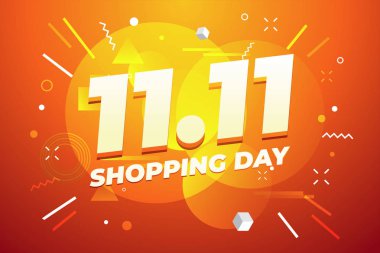 11.11 Alışveriş Günü posteri ya da broşür tasarımı. Renkli arka planda küresel alışveriş günü indirimi. 11.11 Çılgın satışlar.