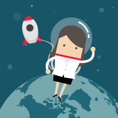 Uzayda bir roket dışında iş kadını.