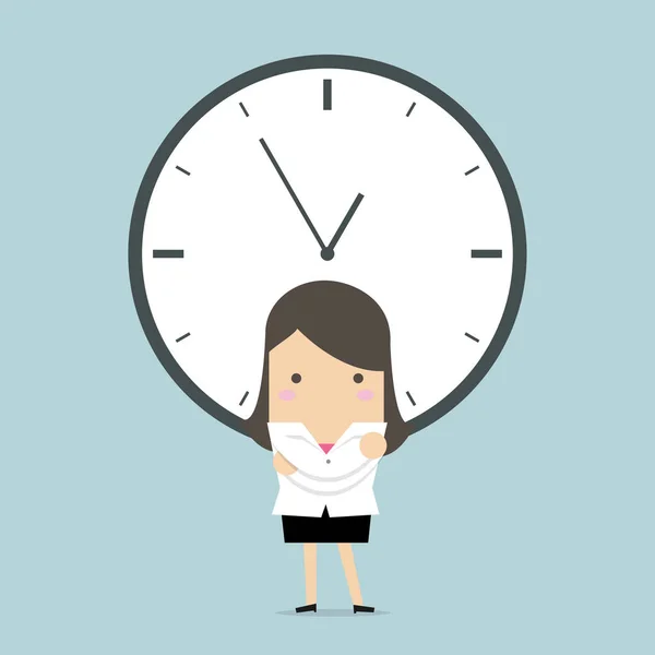 Mujer Negocios Con Gran Reloj — Vector de stock