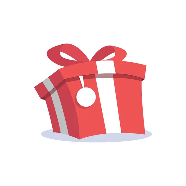 Red Gift Box Label Cartoon Icon Flat Design — Stock Vector