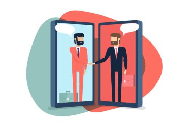 İşadamları karşılıklı mobil, Online iletişim kavramı.