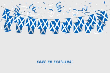 Scotland garland flag with confetti on gray background, Hang bunting for Scotland celebration template banner. clipart