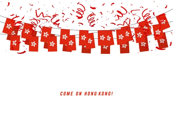 Bandera Guirnalda Hong Kong Con Confeti Sobre Fondo Blanco Banner — Archivo Imágenes Vectoriales